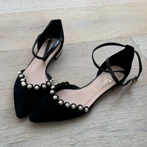 Kate Spade New York Beatrice Pointed Toe Suede ballet flats faux pearl 7.5
